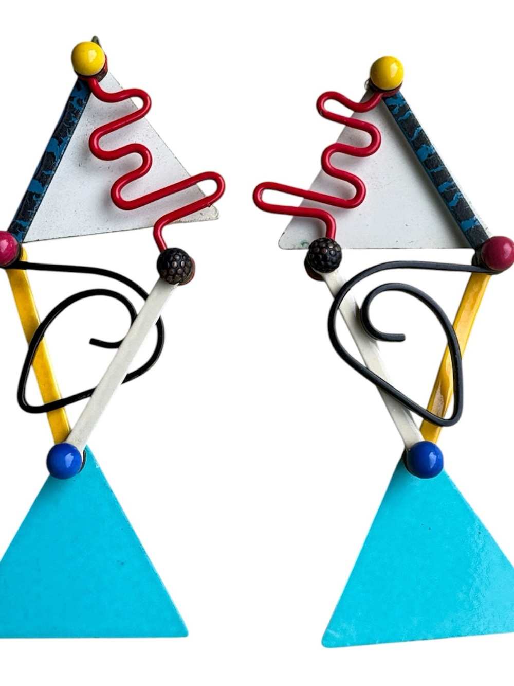 Vintage Eve Kaplin Kinetic Earrings Memphis Era 1980s Geometric Enamel Art